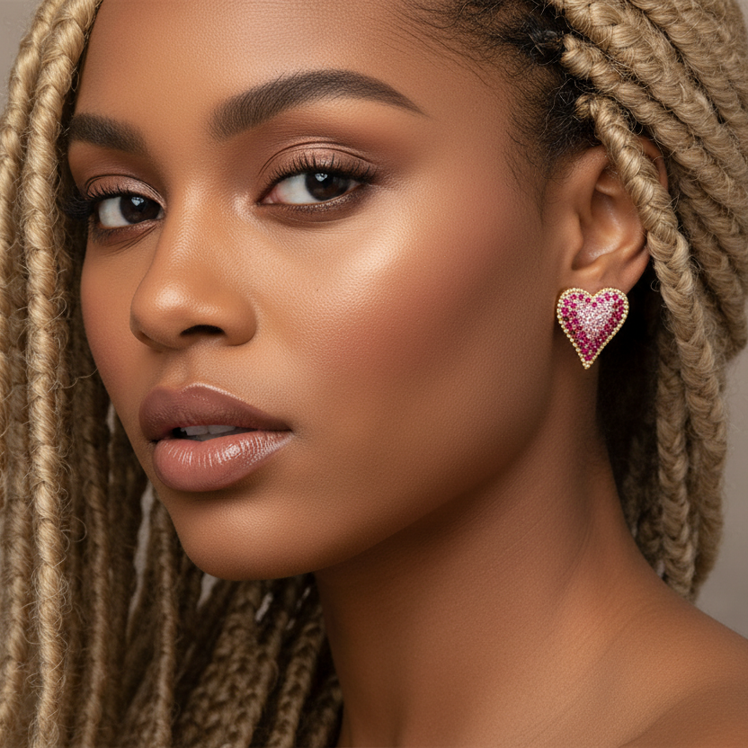 Blush Radiance Pavé Heart Stud Earrings | Pink CZ