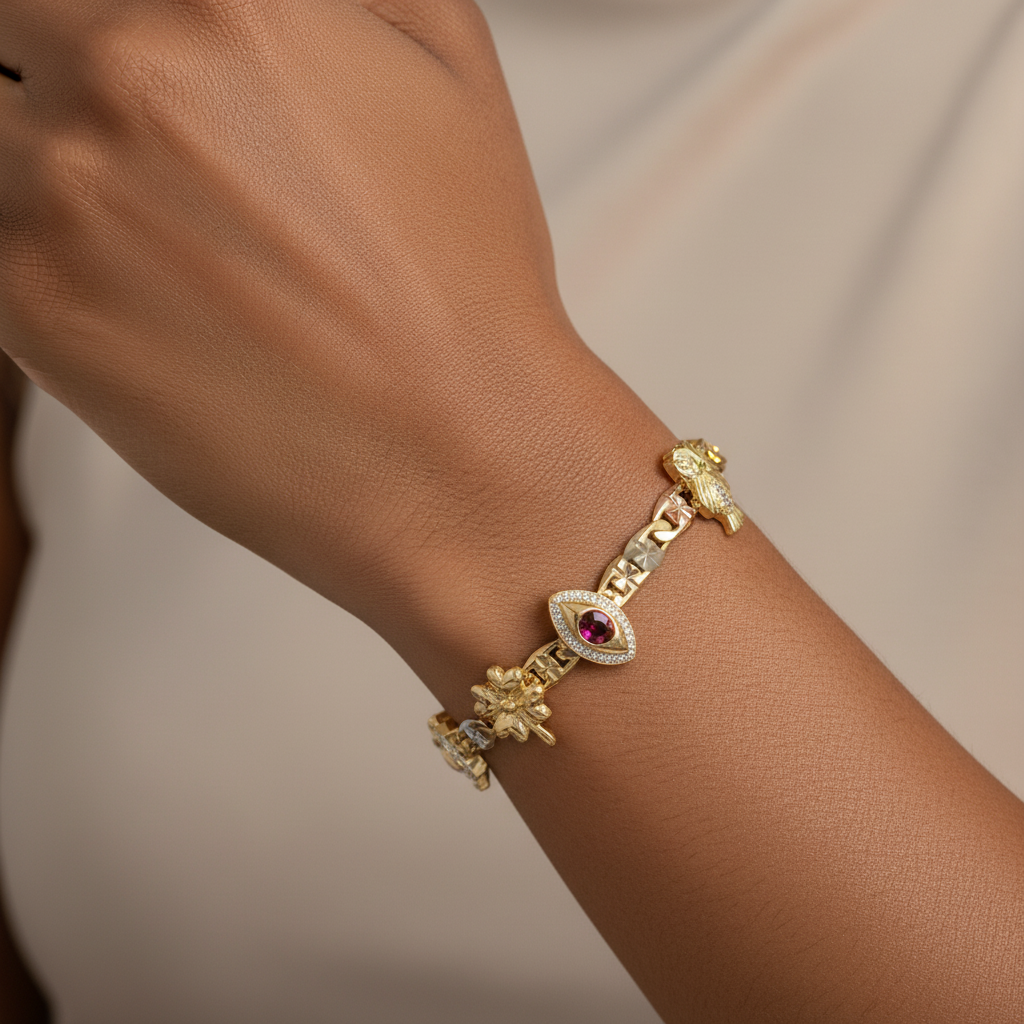 Mul18K Gold-Filled Charm Bracelet | Multi-Tone & CZ Accents