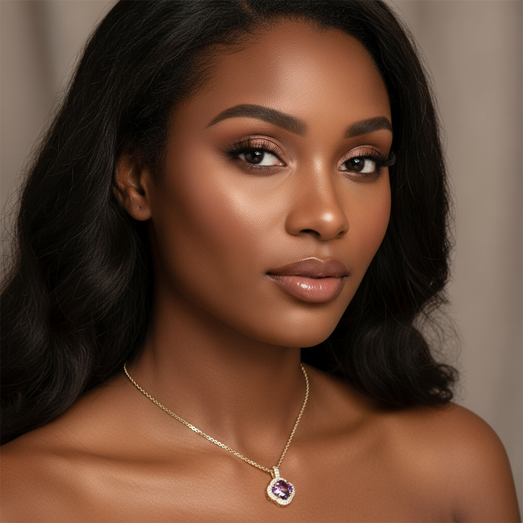 Amethyst Clover Pavé Necklace 14K Gold Plated Quatrefoil CZ Pendant