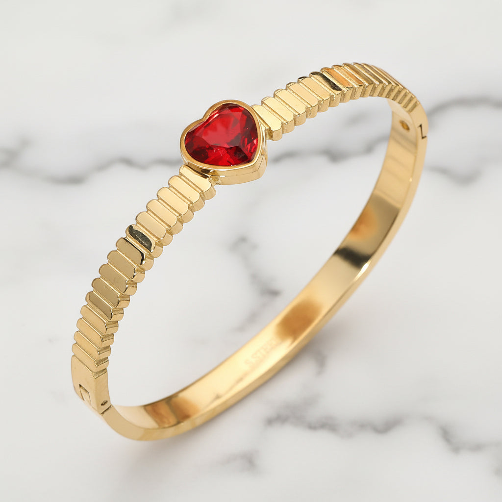 Avana Stone Heart Hinged Bangle Stainless Steel