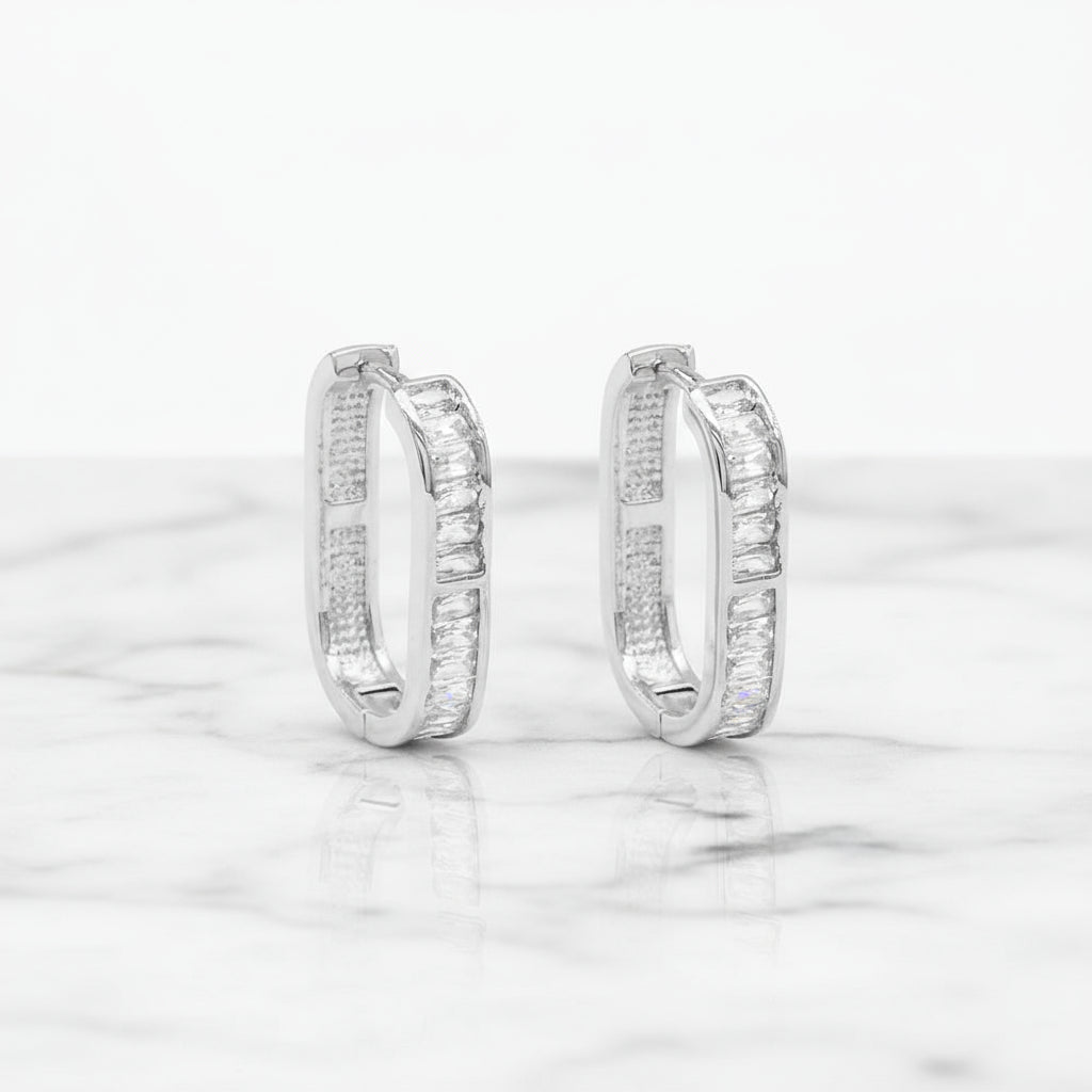 Diamond Dew Baguette Huggie CZ Pavé Hoops with Black Backing