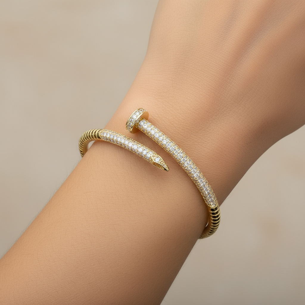 Luxe Pavé Hinged Nail Bangle Bracelet