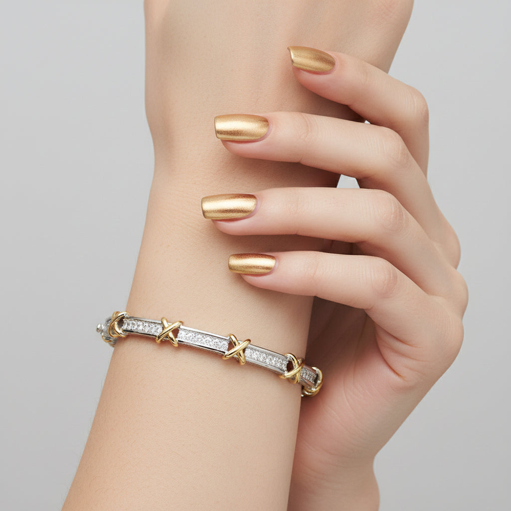 Pavé Crisscross Hinged Bangle Two-Tone X-Design CZ Bracelet