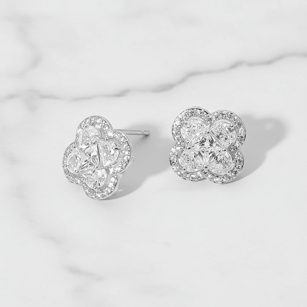 Clear Clover Pavé Stud Earrings | Diamond Look CZ Studs