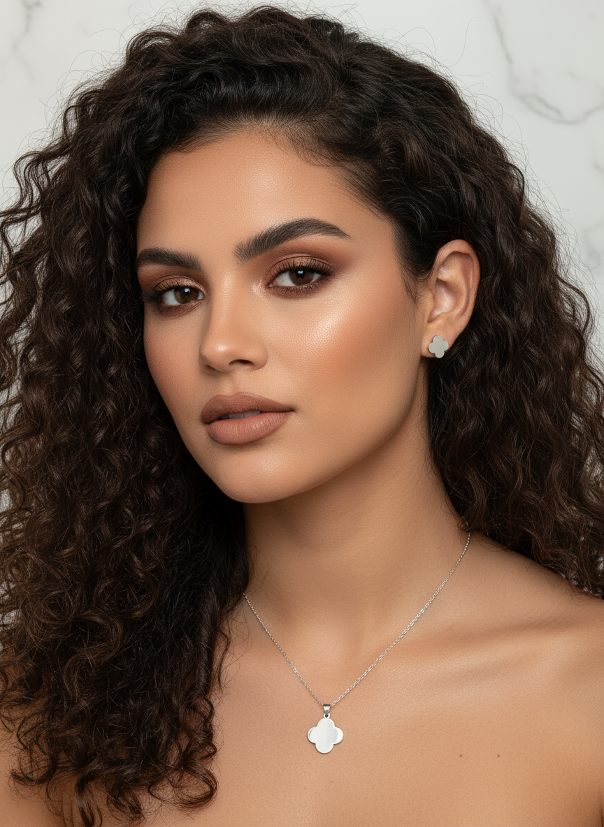 Stainless Steel Clover Set | Gold or Silver Quatrefoil Necklace & Studs