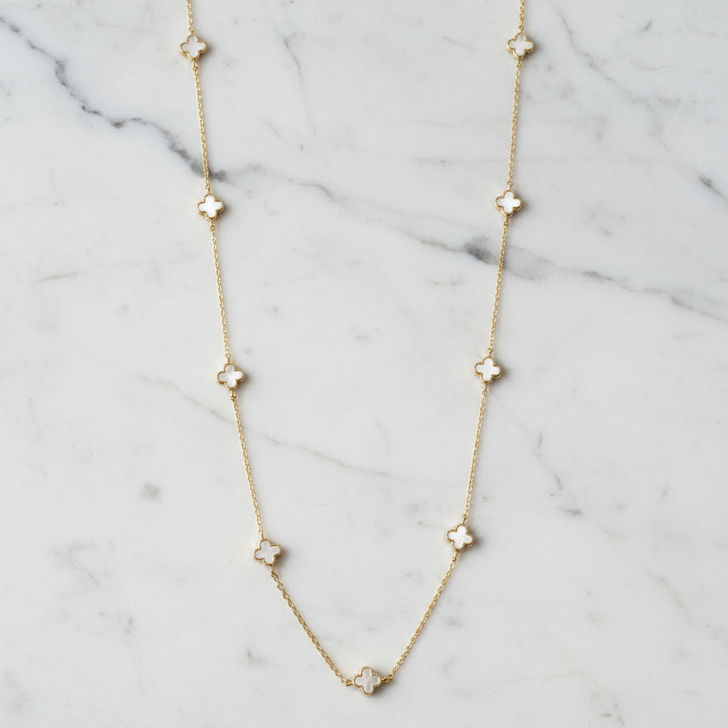 Reversible Clover Station Necklace Gold Dipped Quatrefoil Charms