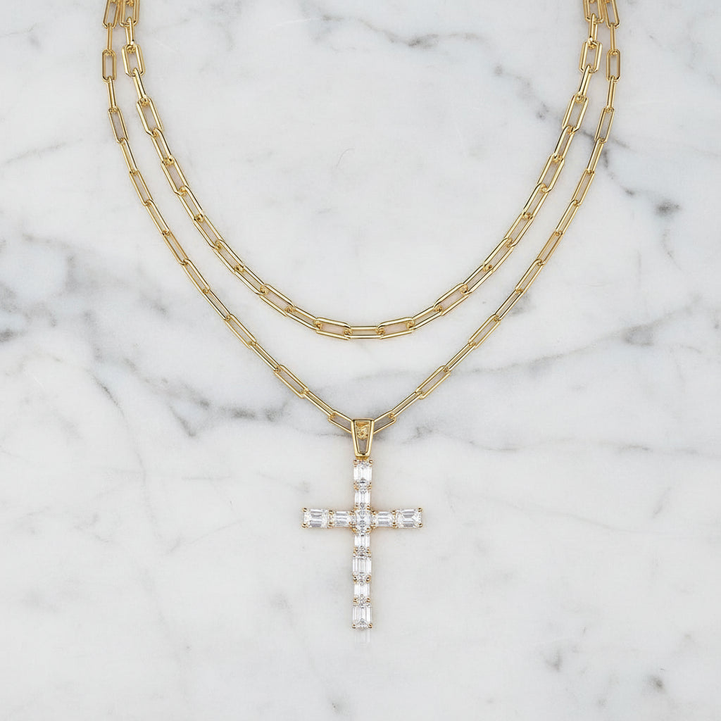Moissanite Cross Layered Necklace S925