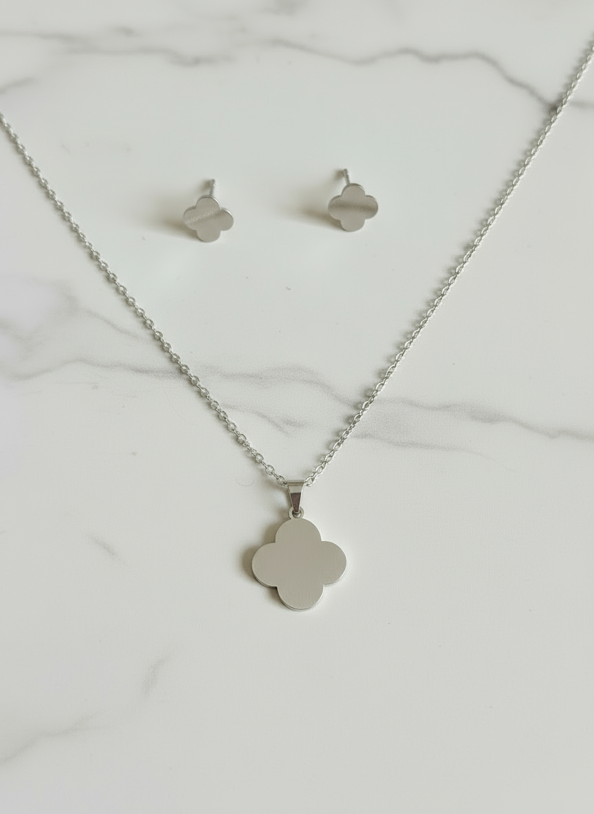 Stainless Steel Clover Set | Gold or Silver Quatrefoil Necklace & Studs