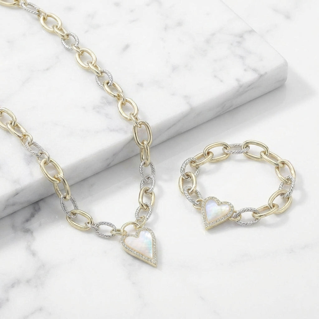 The Luminance Heart Necklace & Bracelet Duo Set 14K Gold Plated