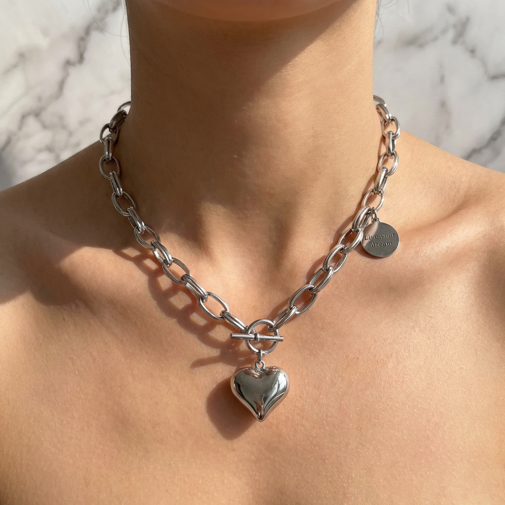 Live Your Dream Heart Toggle Necklace 14K Gold Plated