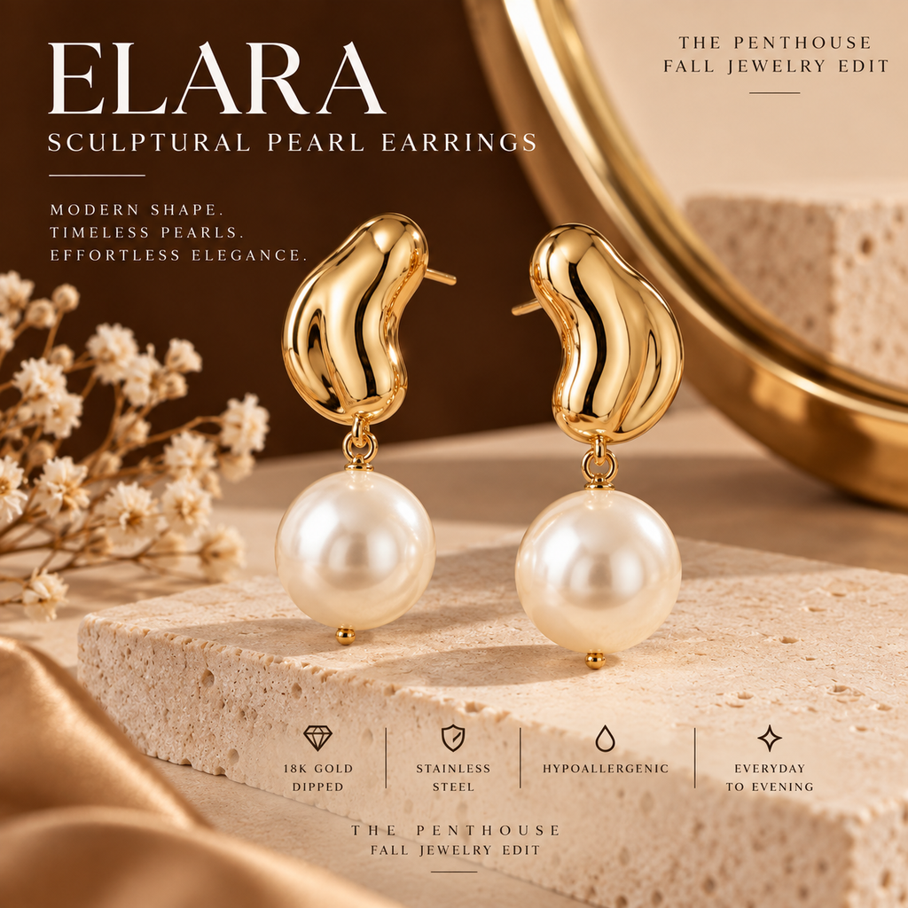Elara 18K Gold Dipped Sculptural Pearl Earrings