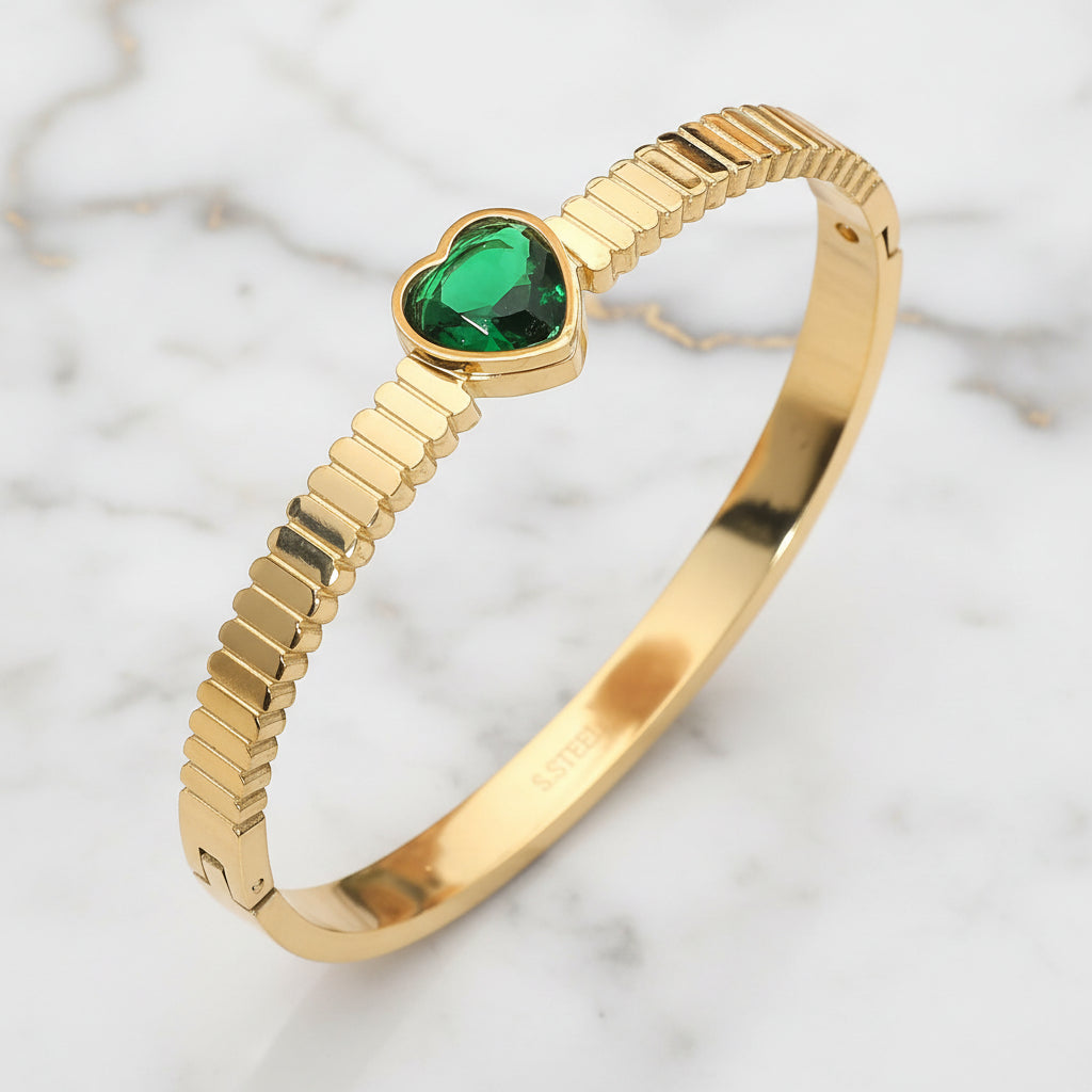 Avana Stone Heart Hinged Bangle Stainless Steel