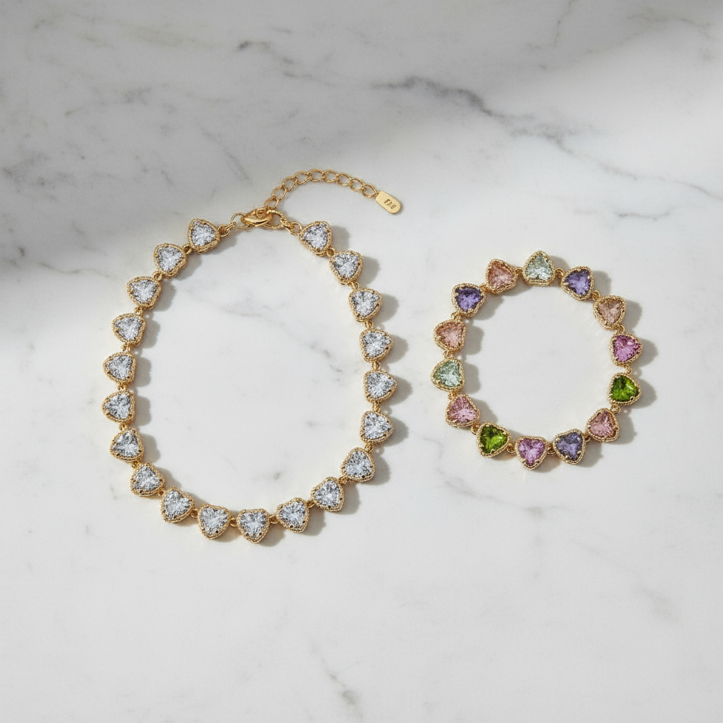 Pavé Heart Tennis Love Set: Heart Tennis Choker & Bracelet