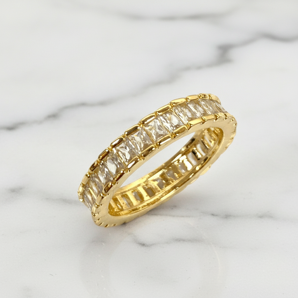 18K Gold-Filled Baguette CZ Eternity Band | Water Resistant