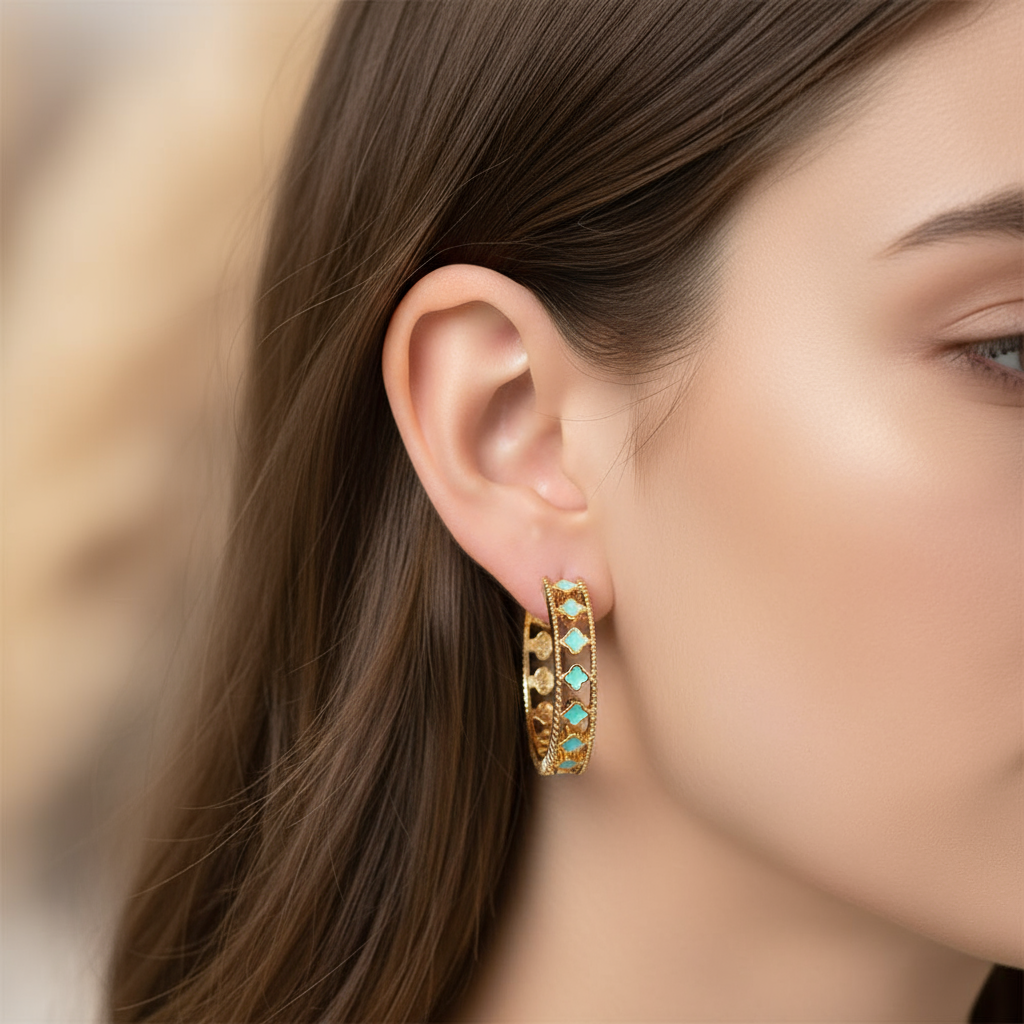 Regal Clover Enamel Hoop Earrings