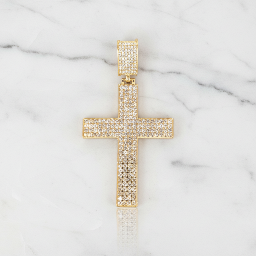 18K Gold-Filled Iced Out CZ Cross Pendant | Water Resistant