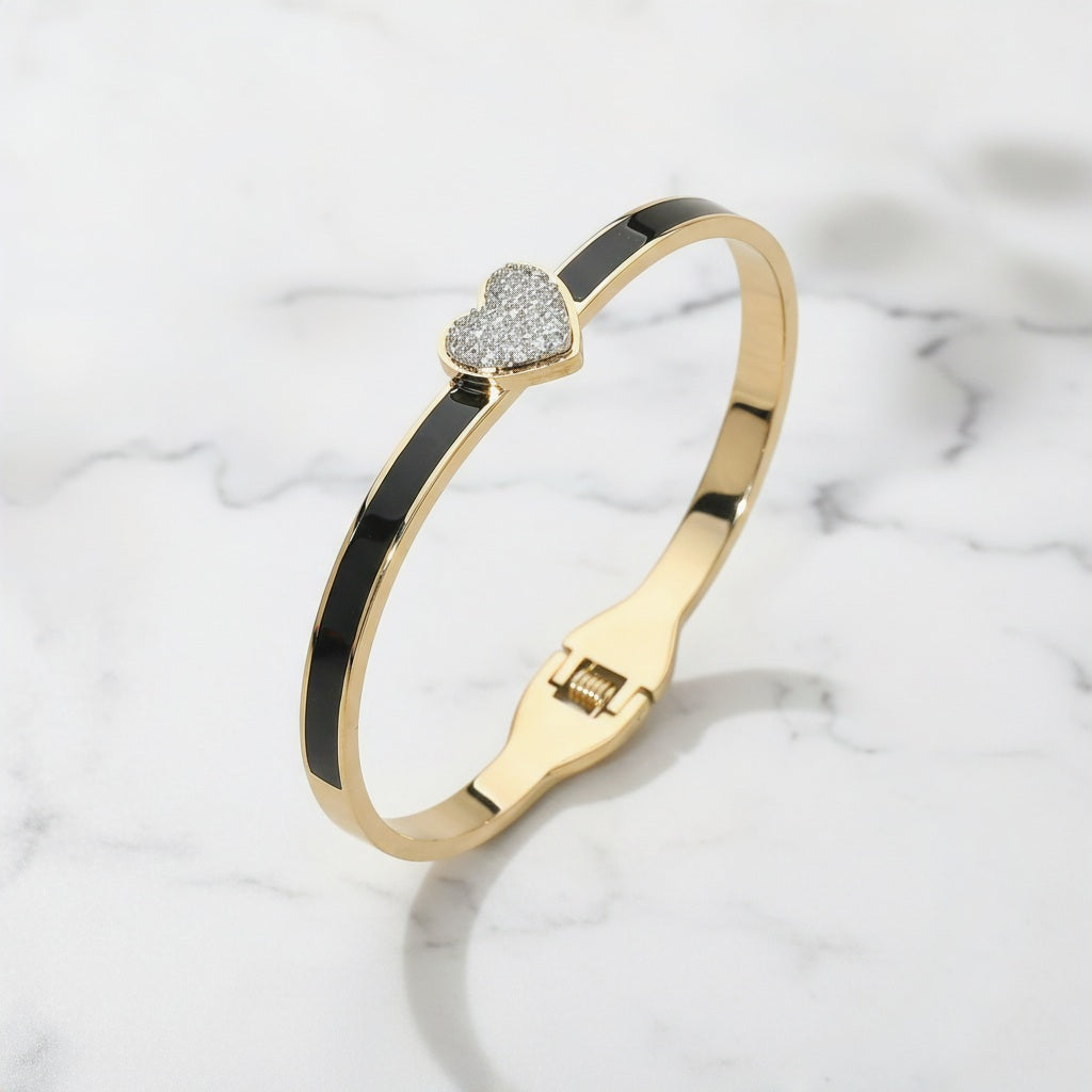 Amour Pavé Heart Bangle Stainless Steel CZ Accent