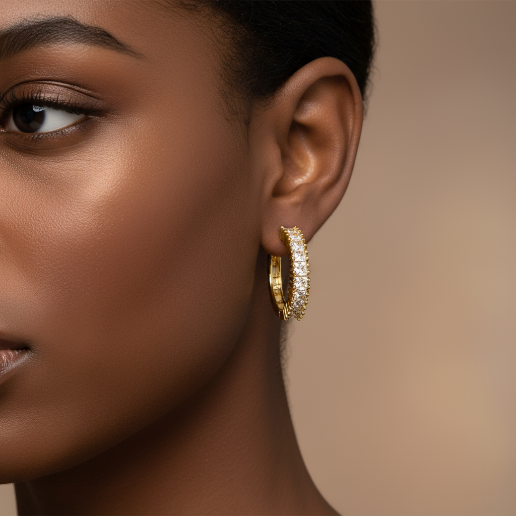 18K Gold-Filled Baguette CZ Huggie Hoop Earrings | Water Resistant
