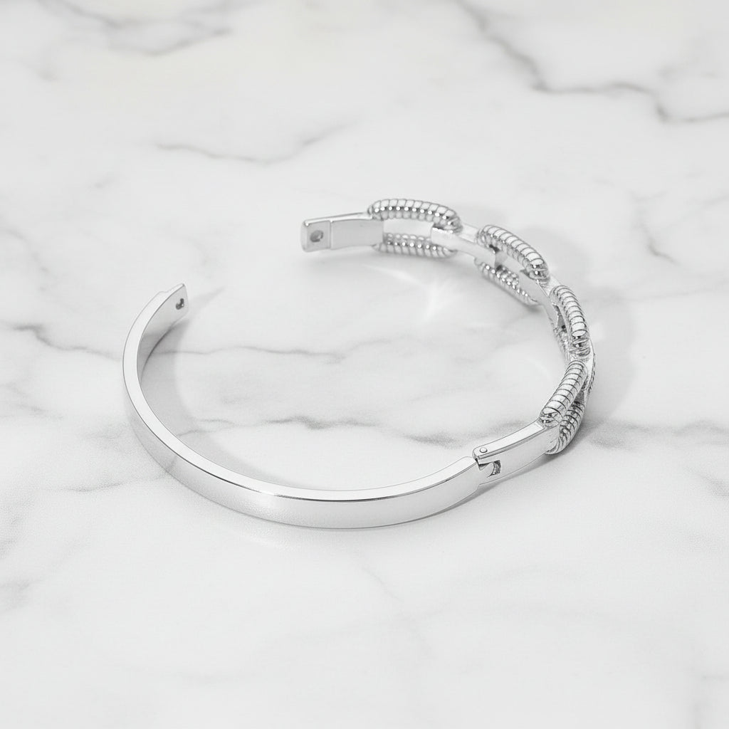 Luxe Link CZ Bar Hinged Bangle Bracelet Stainless Steel