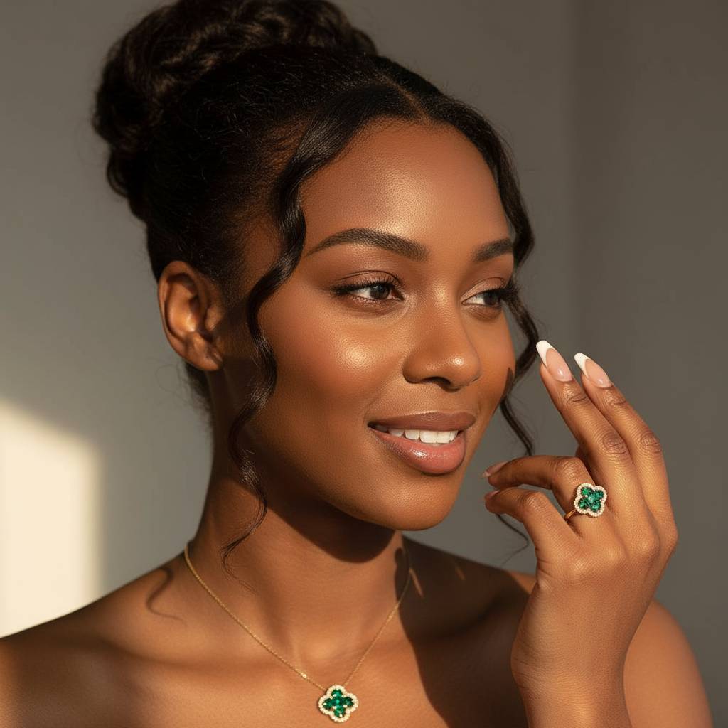 The Emerald Clover Sparkle Set | Ring & Necklace Duo