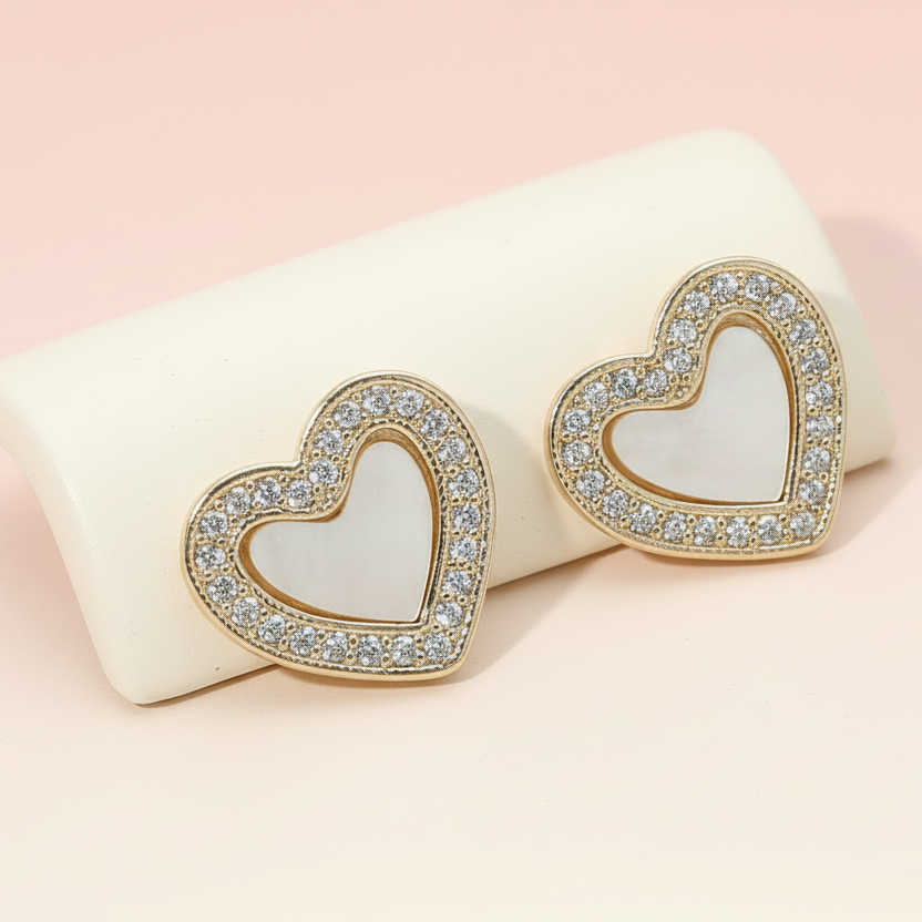 Luminance Heart Stud Earrings | Mother of Pearl Pavé Rim