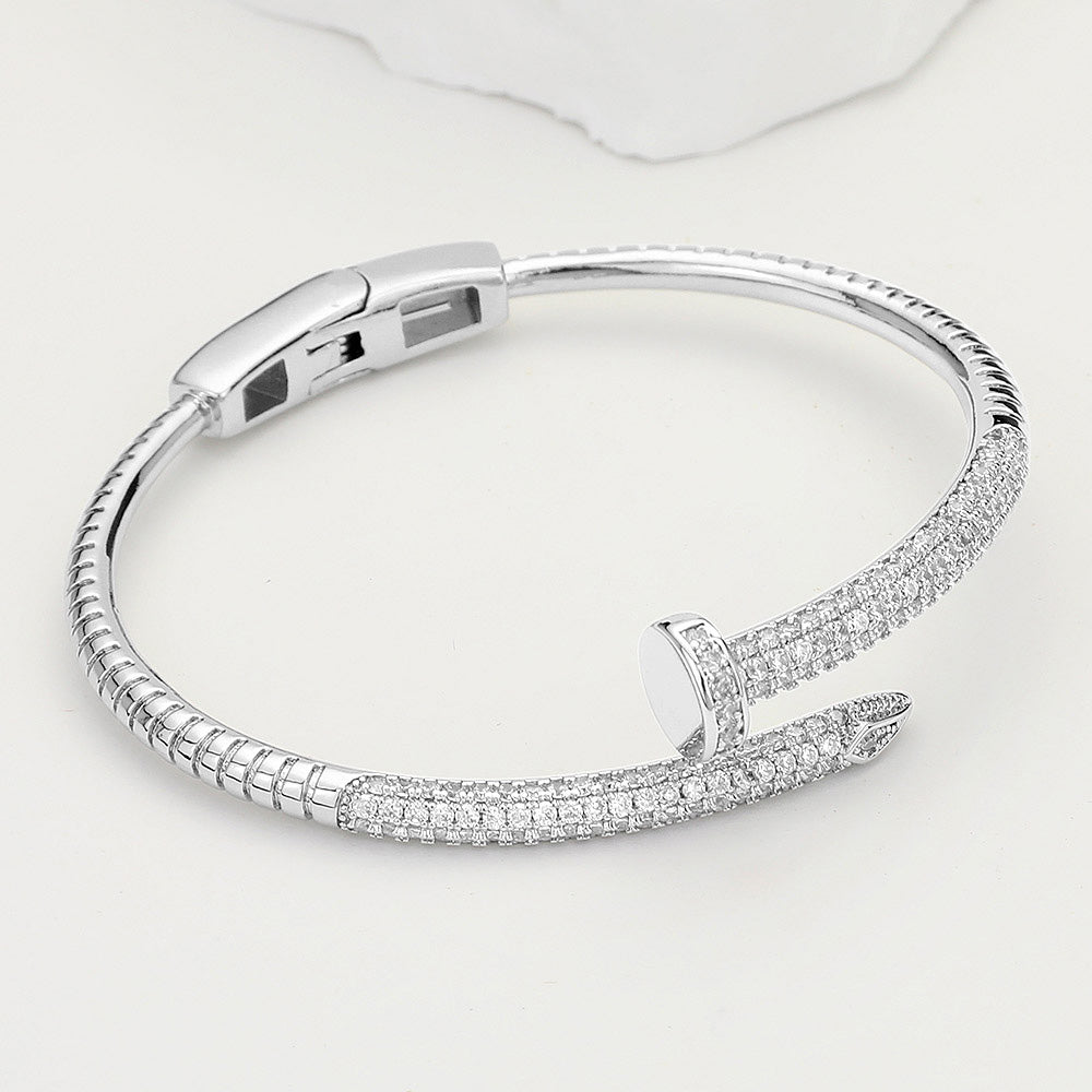Luxe Pavé Hinged Nail Bangle Bracelet