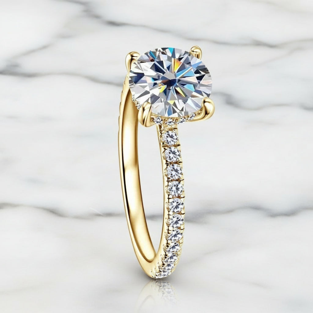 MARA 2CT D-Color VVS1 Moissanite Engagement Ring – 925 Sterling Silver Micro Pavé Solitaire