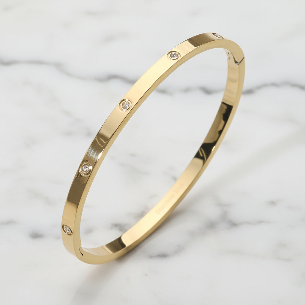 Stella Stainless Steel Pavé Hinged Bangle