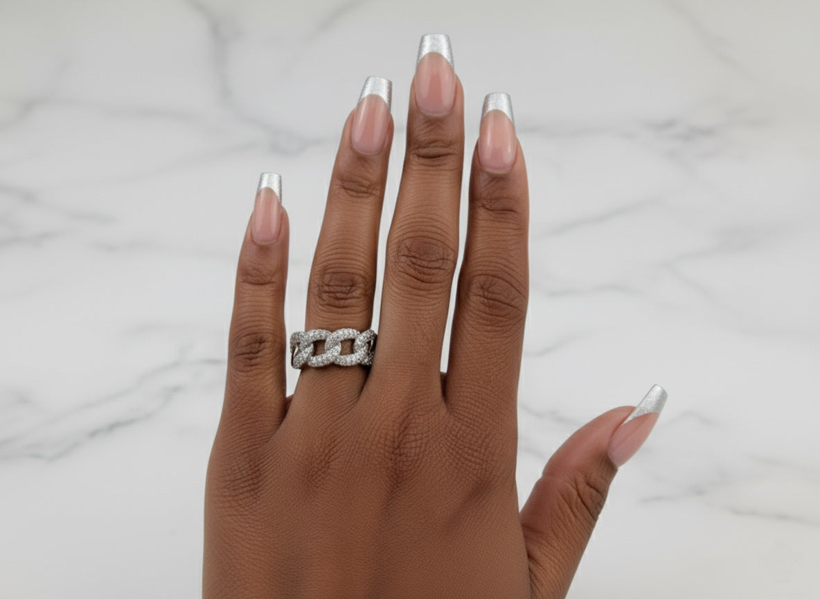 Pavé Link Chain Statement Ring | Iced Out CZ Cuban Link Band