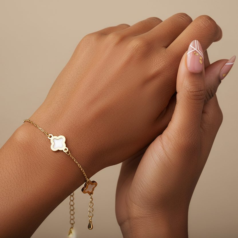 Myra Clover Charm Station Bracelet Gold Dipped Quatrefoil Bracelet
