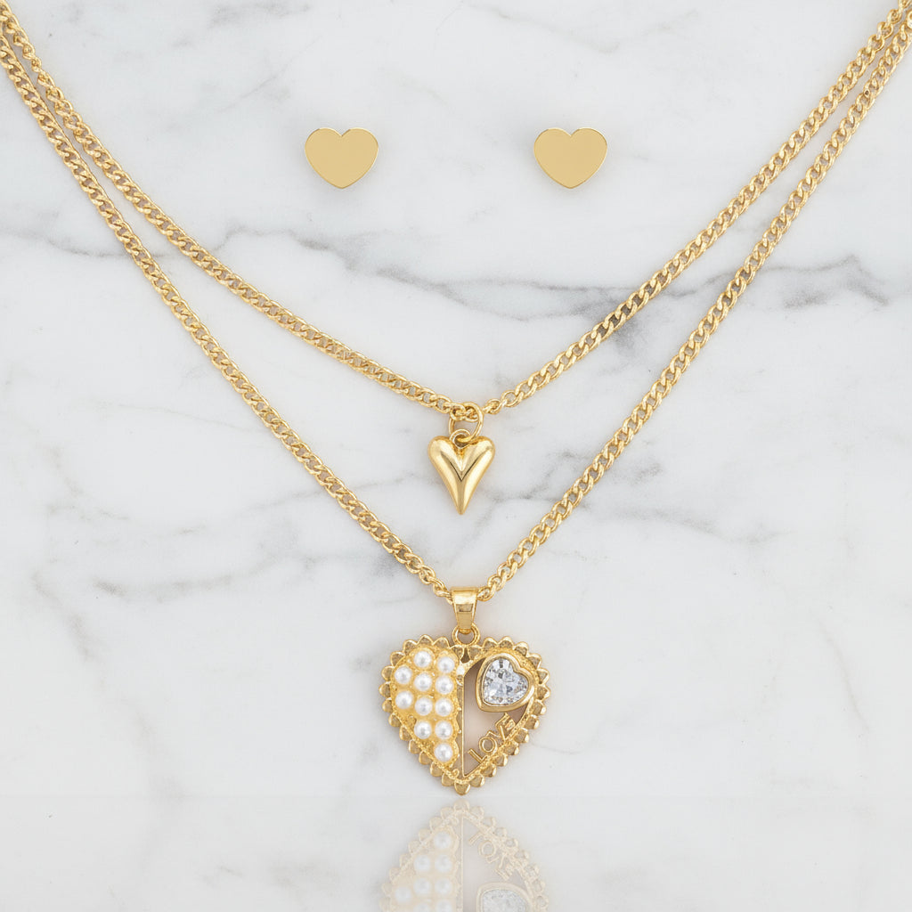 Heart & Haven Layered Heart Necklace & Earring Set