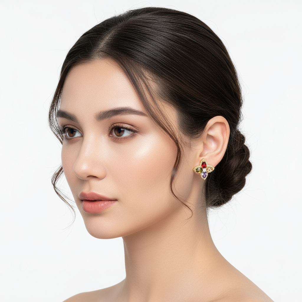 Aurora Clover Pavé Stud Earrings Gold Dipped CZ Flower Earrings