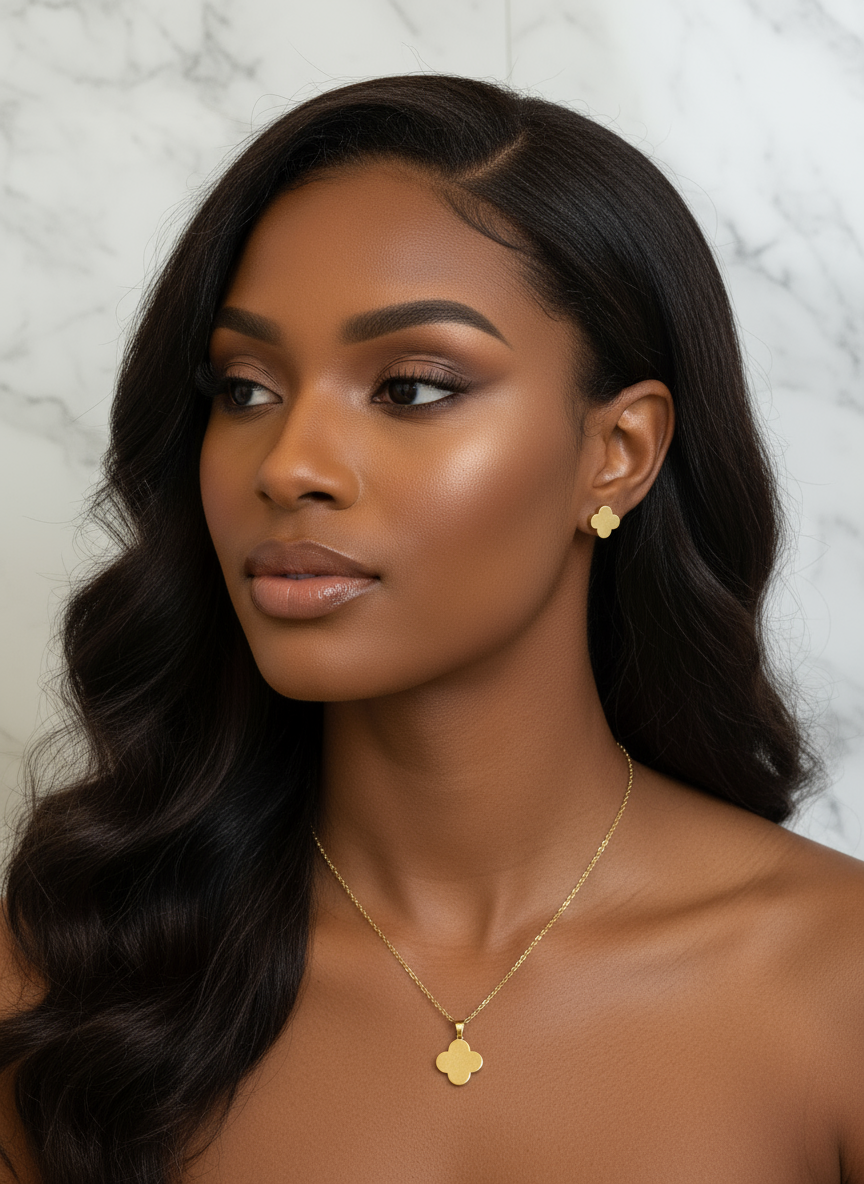 Stainless Steel Clover Set | Gold or Silver Quatrefoil Necklace & Studs