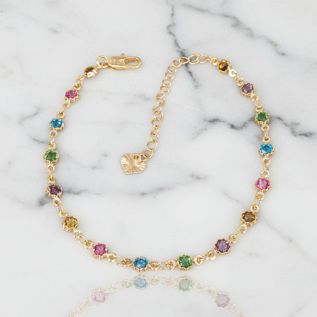 18K Gold-Filled Multi-Color CZ Jolly Bracelet | Water Resistant