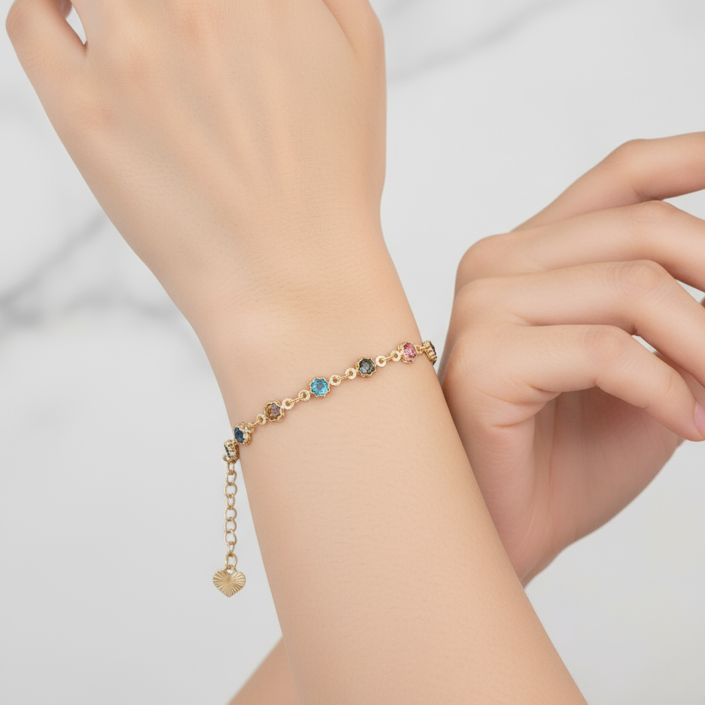 18K Gold-Filled Multi-Color CZ Jolly Bracelet | Water Resistant