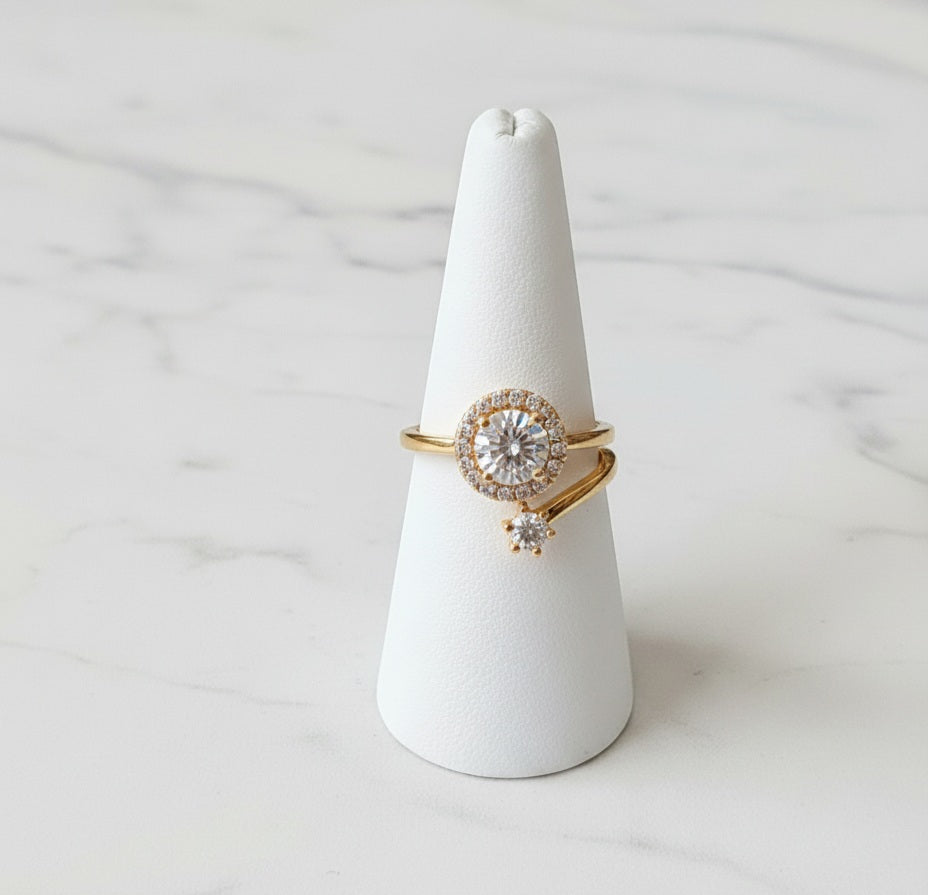 Halo Solitaire Adjustable Ring | CZ Pavé Bypass Wrap Ring