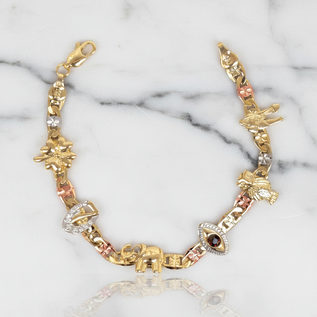 Mul18K Gold-Filled Charm Bracelet | Multi-Tone & CZ Accents