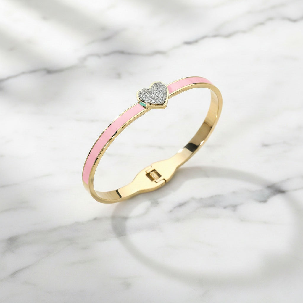 Amour Pavé Heart Bangle Stainless Steel CZ Accent