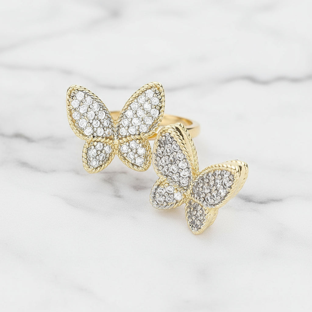 Two-Tone Butterfly Pavé Stud Earrings | Gold Dipped CZ Accents