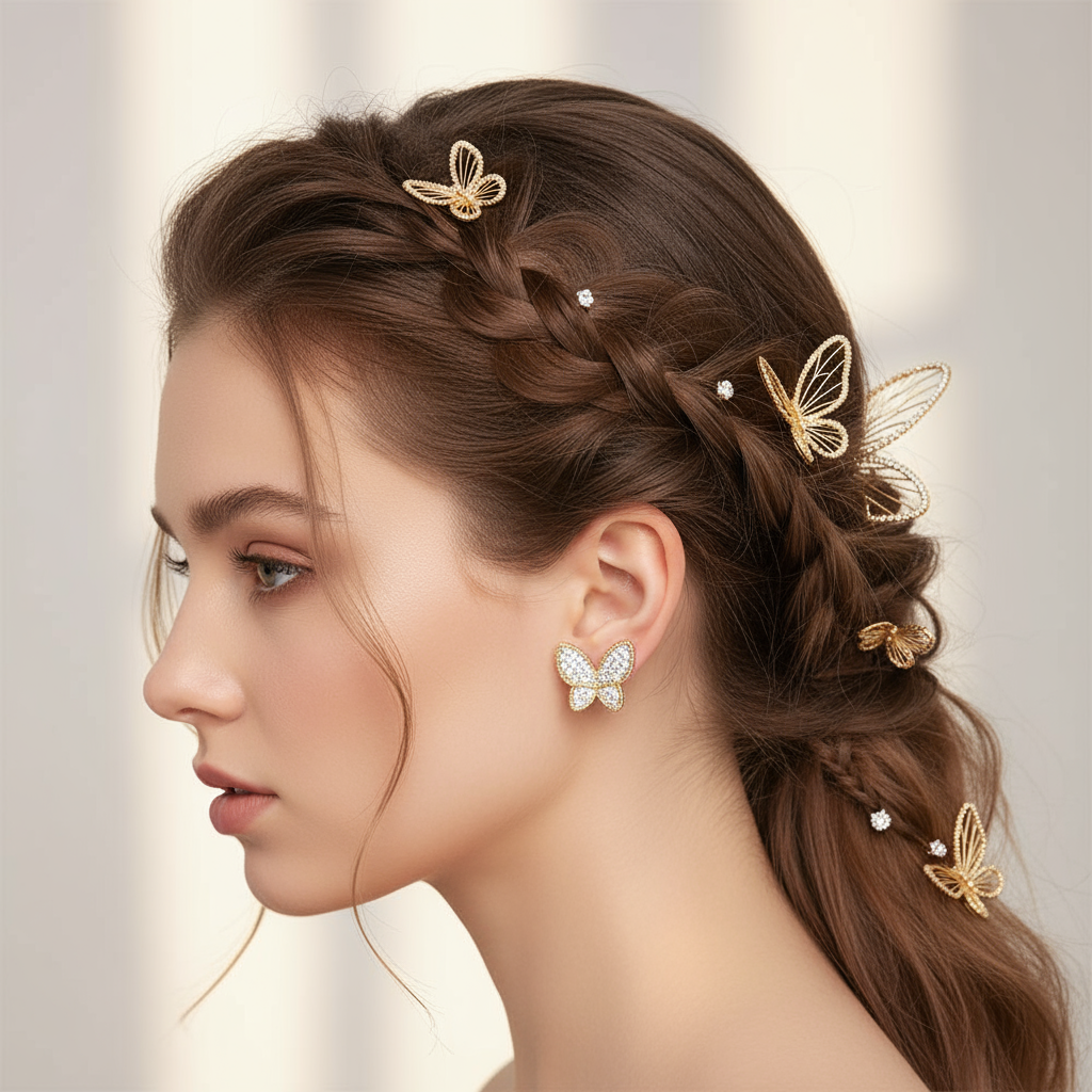 Two-Tone Butterfly Pavé Stud Earrings | Gold Dipped CZ Accents