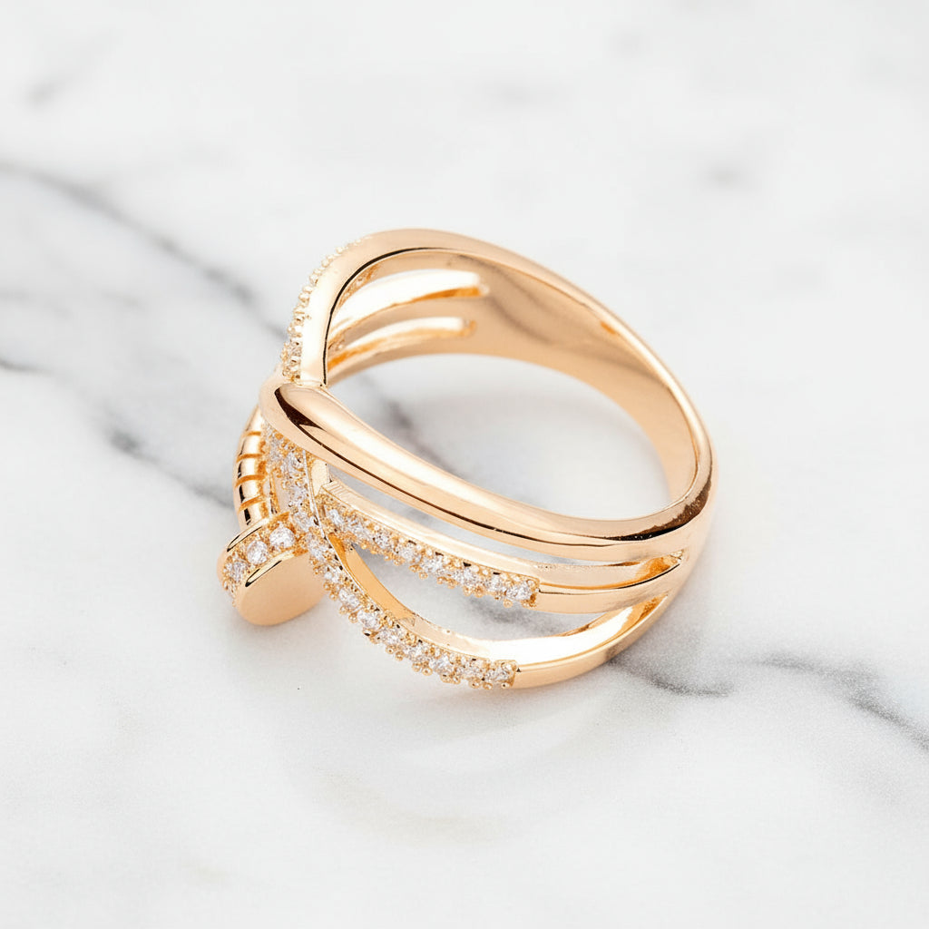 Rose Gold Entwined Nail Ring with Pave CZ Stones