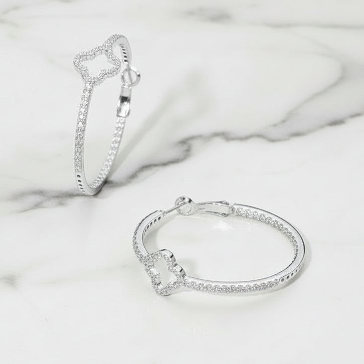 Solenne Pavé Quatrefoil Hoop Earrings | Gold CZ Hoops