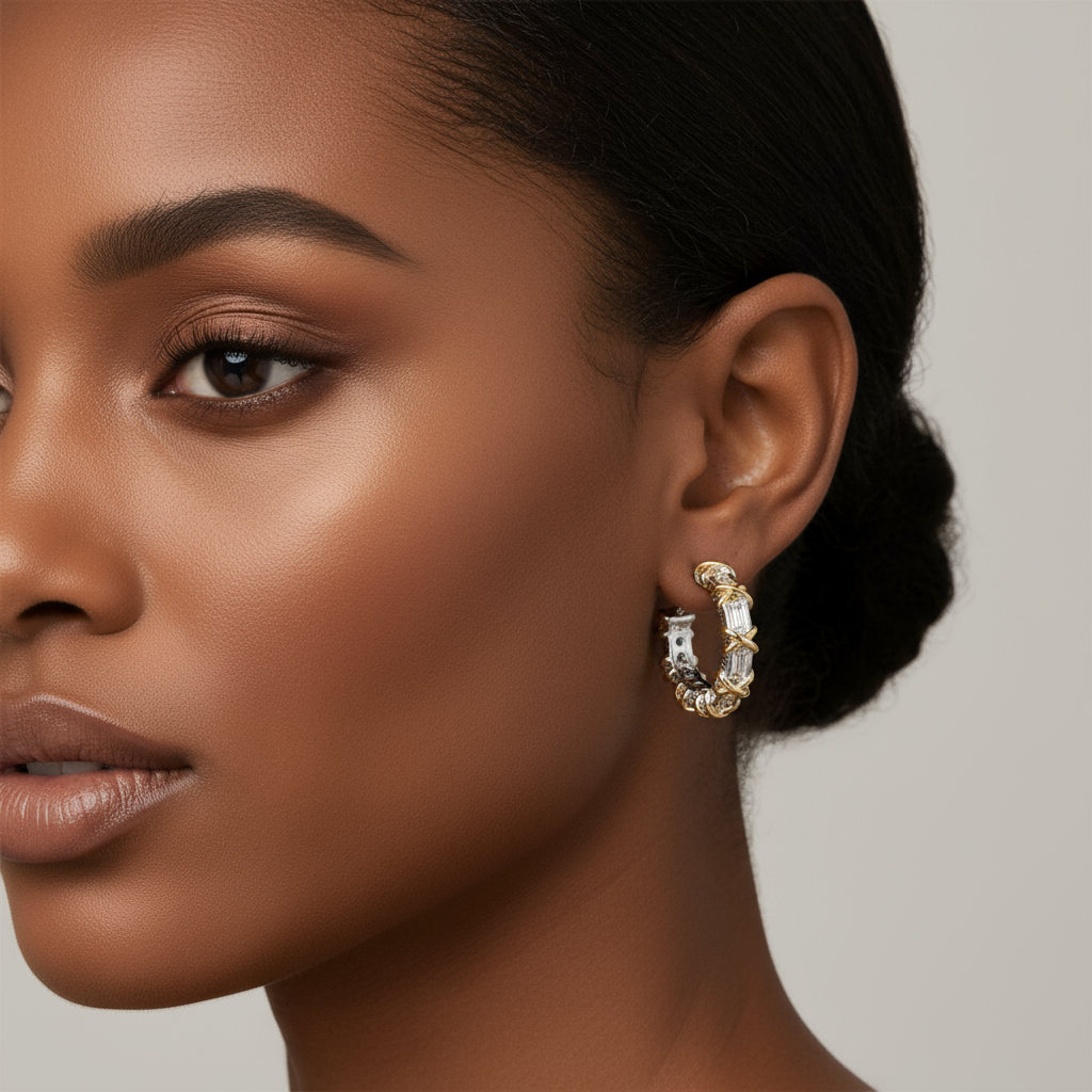 Two-Tone Crisscross Pavé Hoop Earrings | 14K Gold Plated CZ