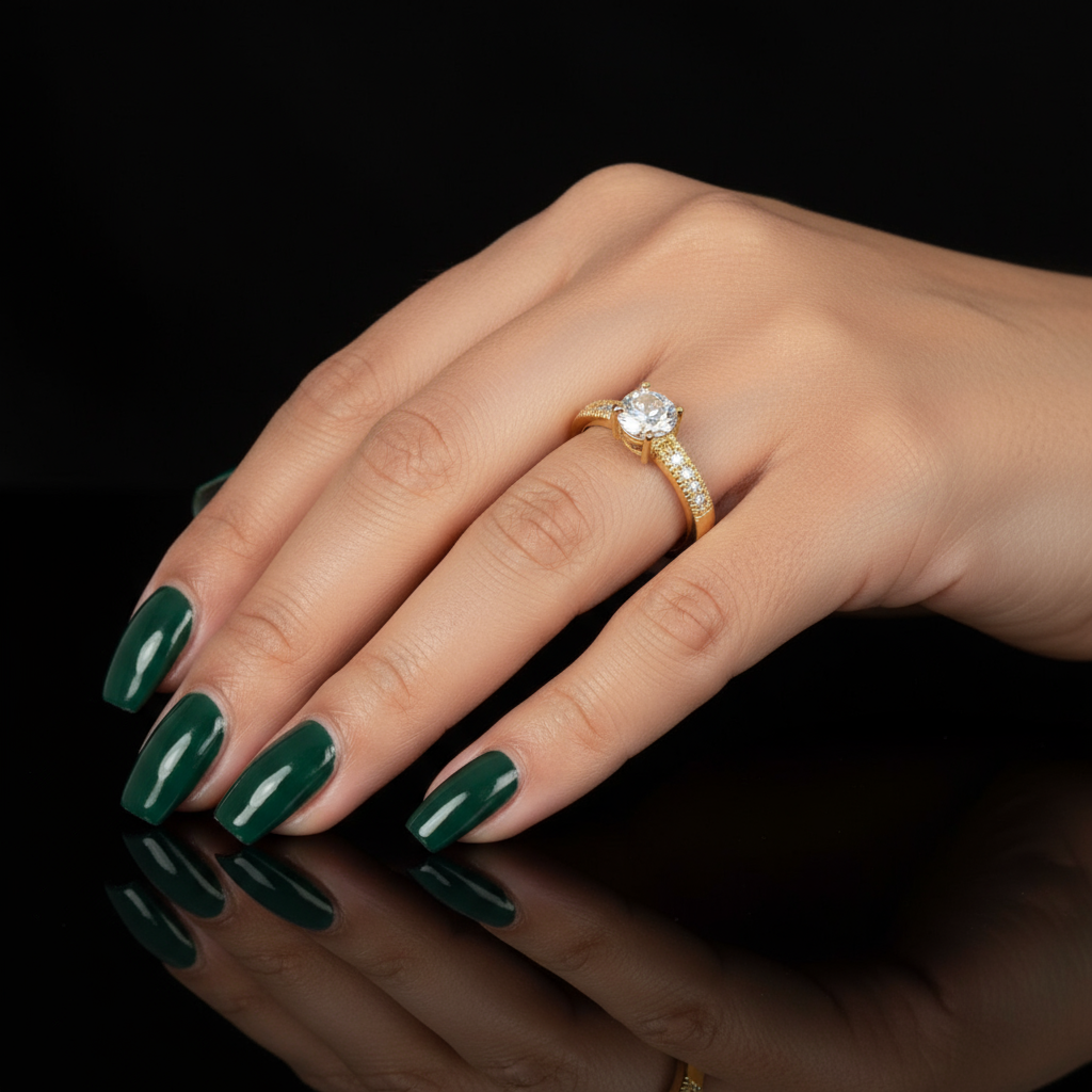 18K Gold-Filled CZ Engagement & Wedding Ring Set | Water Resistant