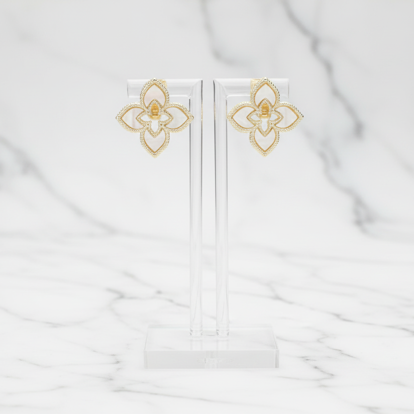 Elysia Clover Stud Earrings | Mother of Pearl Gold Studs