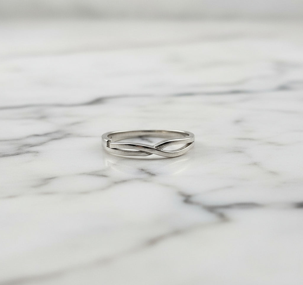 Rhodium Plated Adjustable CZ Solitaire Ring | Crisscross Pave Band