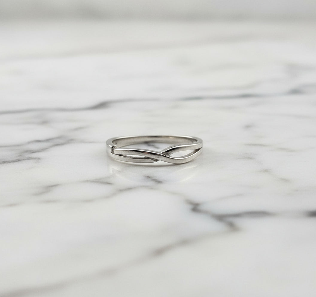 Rhodium Plated Adjustable CZ Solitaire Ring | Crisscross Pave Band