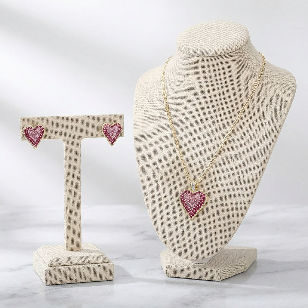Blush Radiance Heart Jewelry Set | Pink CZ Necklace & Studs