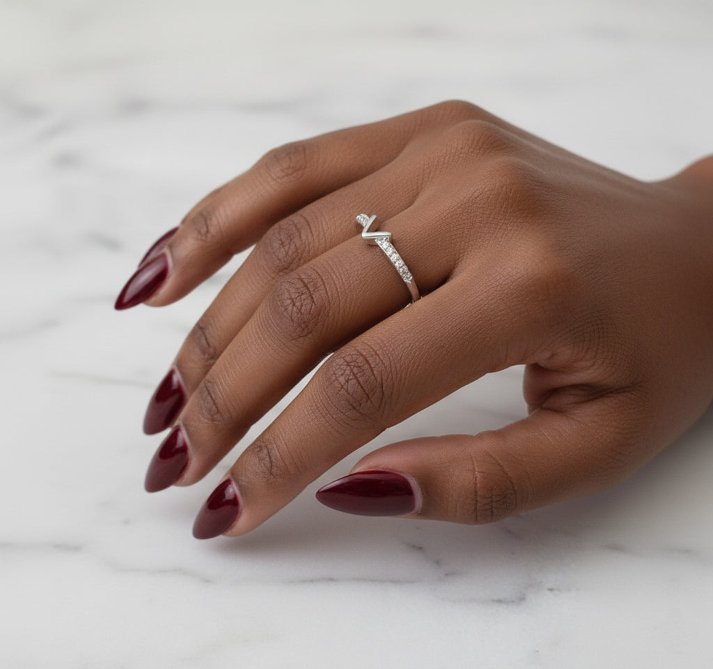 Pavé V-Ring Adjustable Chevron Band | Designer-Inspired Stacking Ring