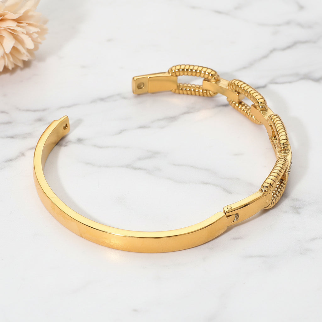 Luxe Link CZ Bar Hinged Bangle Bracelet Stainless Steel